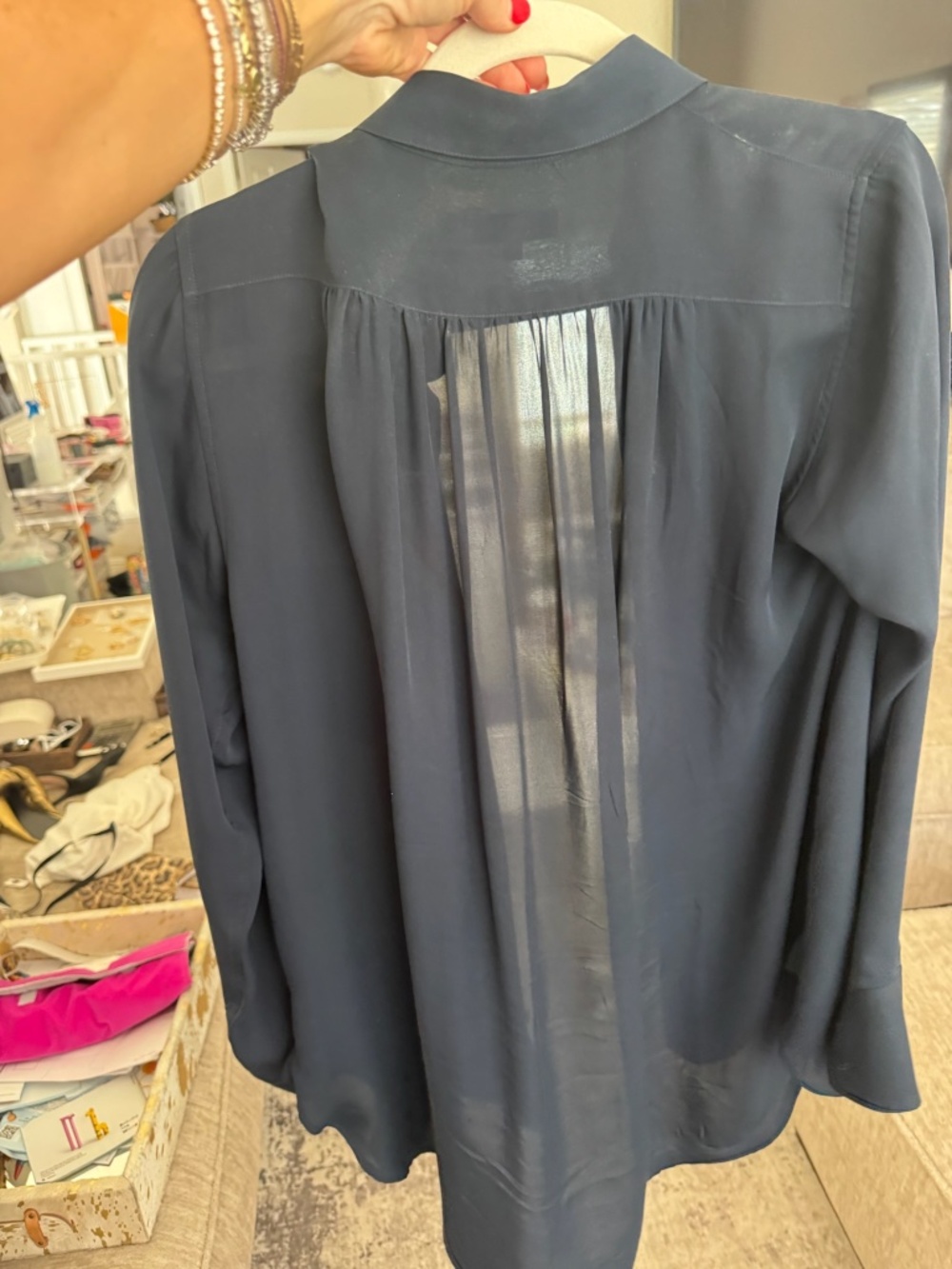 Rag & Bone Navy Blue Sheer Long Sleeve Button Down - Size 0 LIKE NEW - Picture 3 of 3